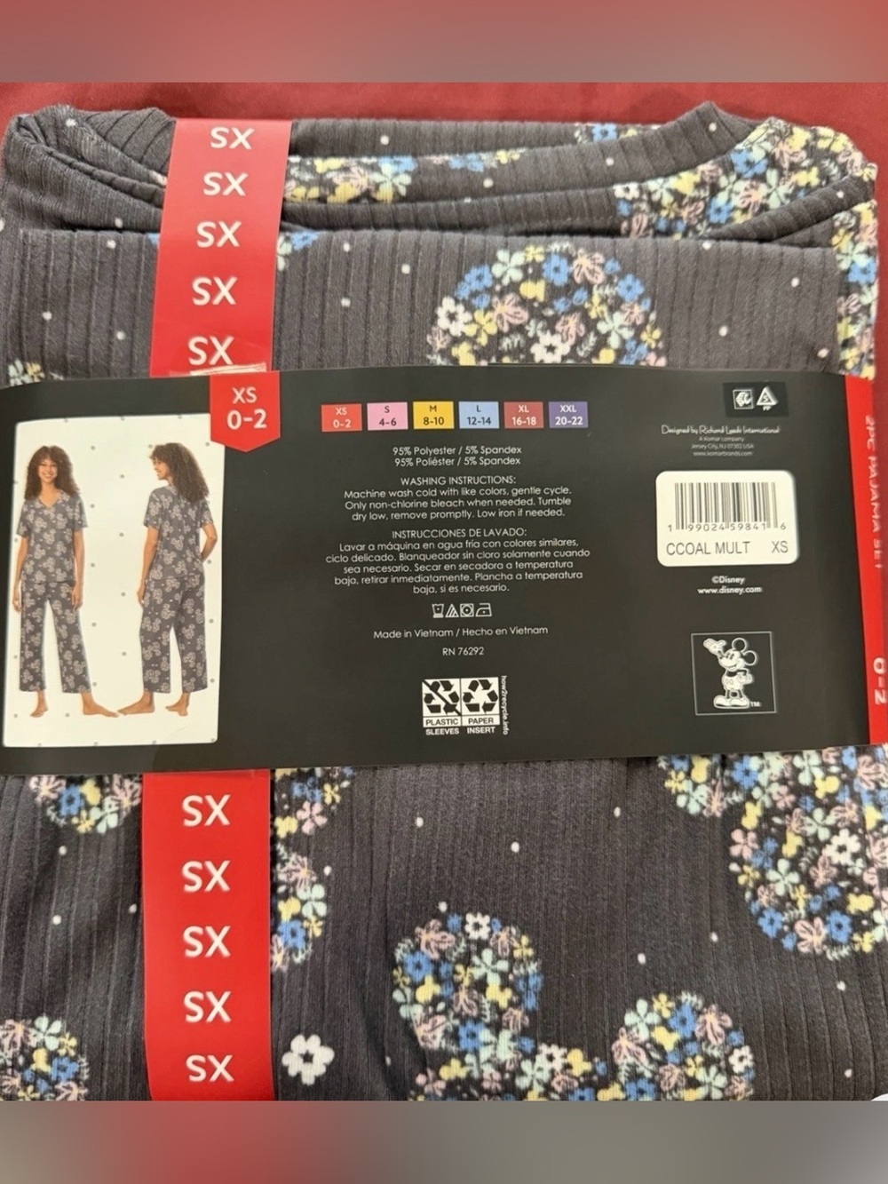 Disney Women's Gray Floral, Two Piece P.J. set, Stretchy, Runs full. XS~ S~ M - Picture 3 of 5